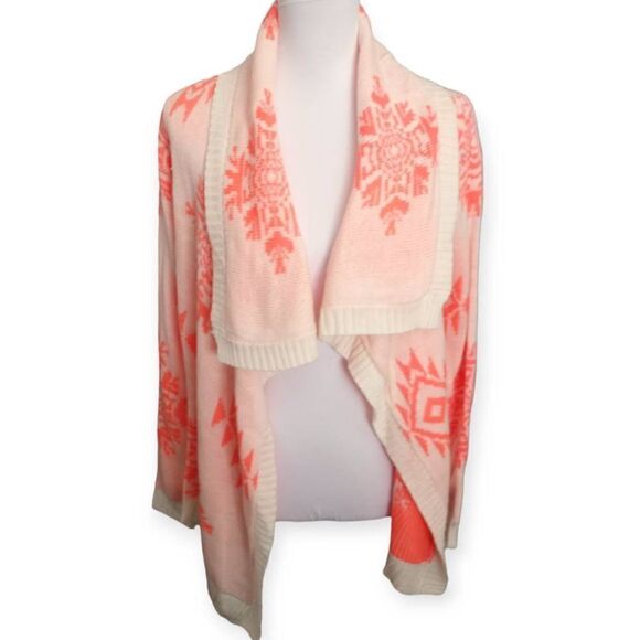 CHARLOTTE RUSSE HOT PINK & CREAM CARDIGAN SZ.M EUC - Picture 1 of 7